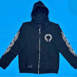 Chrome Hearts Black and White Graphic Zip Hoodie